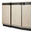 Light wood sideboard with four doors and black accents