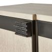 Light wood sideboard with four doors and black accents