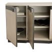 Light wood sideboard with four doors and black accents