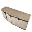 Light wood sideboard with four doors and black accents