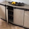 Light wood sideboard with four doors and black accents