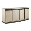Light wood sideboard with four doors and black accents