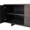 Geometric design sideboard with brown veneer finish and mesh panelling