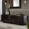 Geometric design sideboard with brown veneer finish and mesh panelling