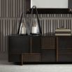 Geometric design sideboard with brown veneer finish and mesh panelling