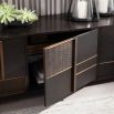 Geometric design sideboard with brown veneer finish and mesh panelling