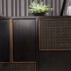 Geometric design sideboard with brown veneer finish and mesh panelling