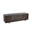 Geometric design sideboard with brown veneer finish and mesh panelling