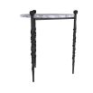 Side table with gnarled wood walking stick-inspired legs and marble top