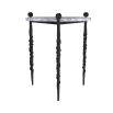 Side table with gnarled wood walking stick-inspired legs and marble top