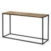 Console table with black slender base and brass finish table top