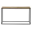 Console table with black slender base and brass finish table top