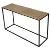 Console table with black slender base and brass finish table top