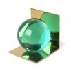 A stylish pair of green, acrylic bookends with brass bases