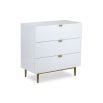 White chest of drawers with hexagon print and brass legs