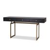 Black wooden industrial-style desk with brass frame