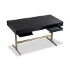 Black wooden desk with brass legs, convenient frieze drawer and under-mounted slide