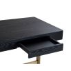 Black wooden desk with brass legs, convenient frieze drawer and under-mounted slide