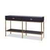 Stylish black wooden dressing table with brass legs