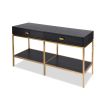 Stylish black wooden dressing table with brass legs