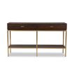 Dark brown dressing table with two drawers and brass legs
