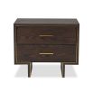 Brown wood bedside table with elegant brass edges and handles