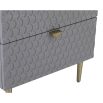 Grey bedside with hexagonal inlay pattern and brass accents