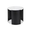 White marble round top side table with black curved legs