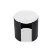 White marble round top side table with black curved legs