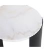 White marble round top side table with black curved legs