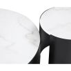 White marble round top side table with black curved legs