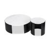 White marble round top side table with black curved legs