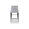 Light grey velvet bar stool with fluting detail and brass capped feet