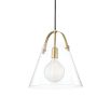 A contemporary clear glass bell-shaped pendant with an industrial feel by Hudson Valley 