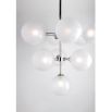 A chic and contemporary chandelier with symmetrical round glass shades and a polished nickel finish by Hudson Valley