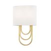 A glamorous wall sconce by Hudson Valley Farah with draped steel loops and an off-white linen shade