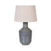 Ornate table lamp with intricate indigo pattern