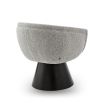 A captivating occasional chair with a gorgeous grey upholstery and cone base