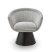 A captivating occasional chair with a gorgeous grey upholstery and cone base