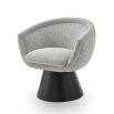 A captivating occasional chair with a gorgeous grey upholstery and cone base
