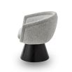 A captivating occasional chair with a gorgeous grey upholstery and cone base
