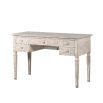 An antique,  distressed white Gustavian desk with five drawers