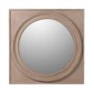 Beautiful circular mirror encased in a square wooden frame crafted from Paulownia Hardwood