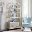 Elegant arched shelving unit with two drawers and eye-catching circular handles