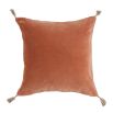 velvet feel terracotta colour cushion with tassels