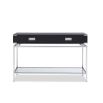 Black ash wood veneer dressing table with two drawers and silver metal accents