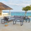 A luxury outdoor love seat from Willow's Outdoor collection with bespoke sunbrella upholstery