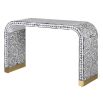 Curved console table in blue and white floral design