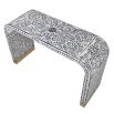 Curved console table in blue and white floral design