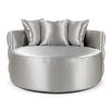 Luxurious love seat with deep buttoning and chrome studding in a silk finish